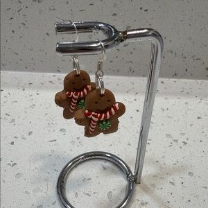 Gingerbread Man Earrings with Candy Cane